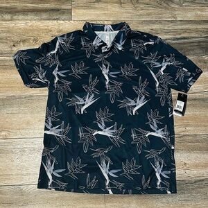 adidas Navy Leaf Print Polo Shirt